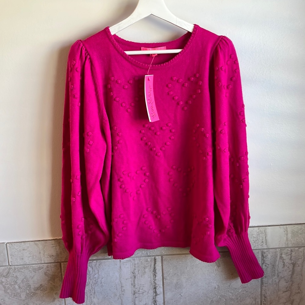 Lilly Pulizter Kippa Heart Sweater- Berry Soirée